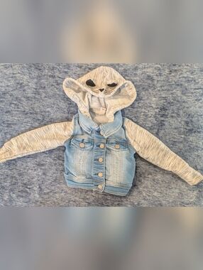 Cat & Jack Light Blue Denim Jacket with Gray Hoodie